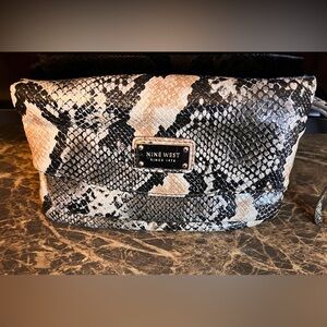 Nine West Black and Cream Snake Pattern Clutch